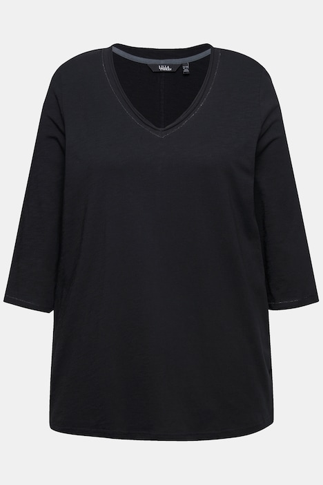 Shirt, Metallic-Nähte, V-Ausschnitt, 3/4-Arm