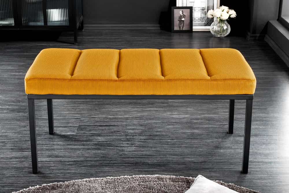 Design Sitzbank PETIT BEAUTÉ 80cm senfgelb Cord schwarzes Gestell