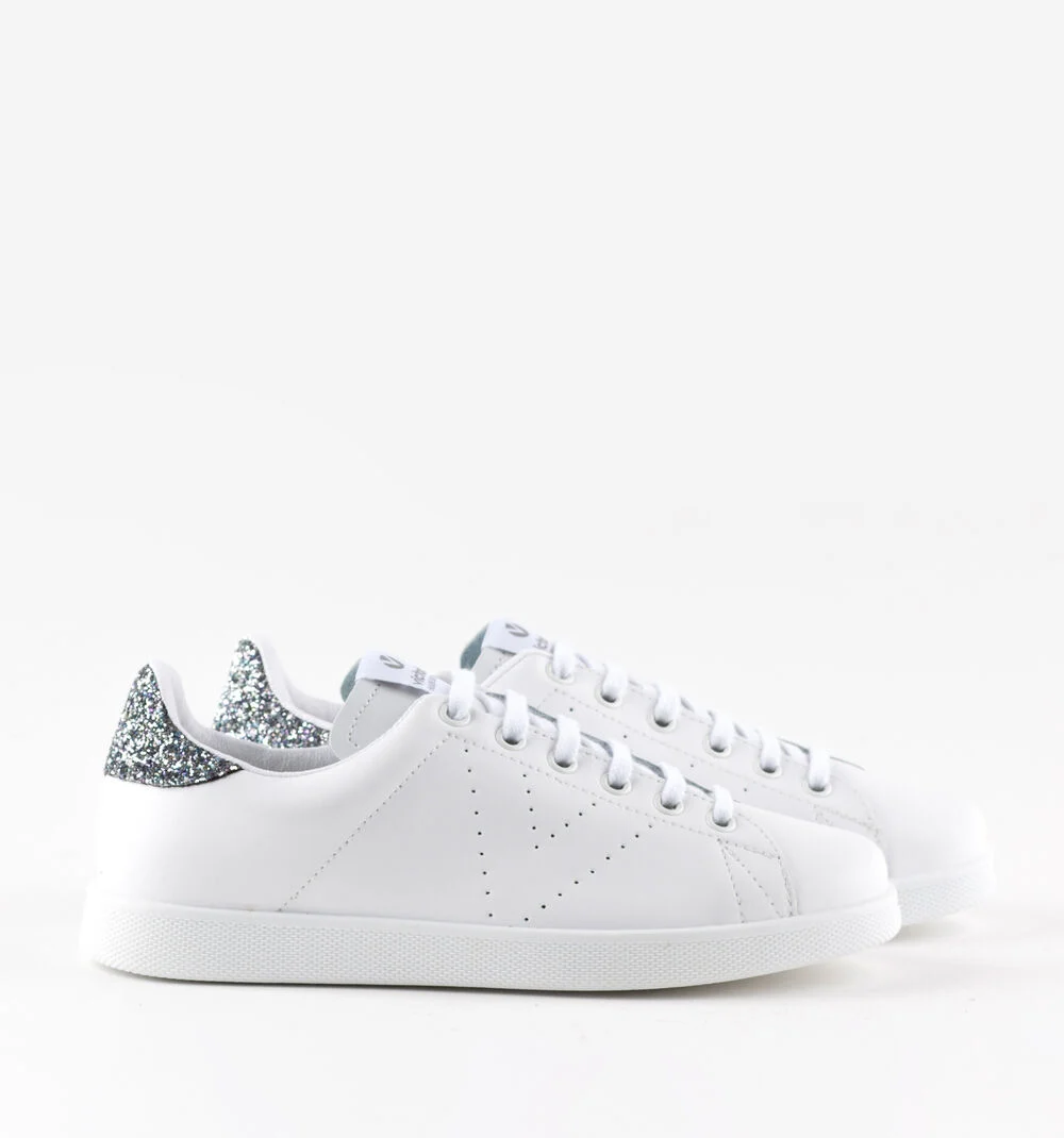 TENIS CUIR & GLITTER Baskets blanches en cuir ANTRACITA