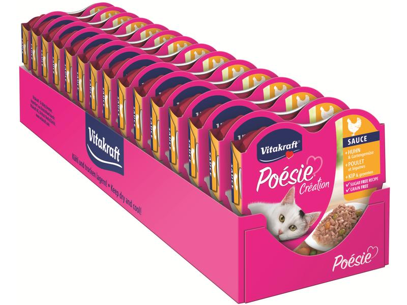 Vitakraft Nassfutter Poésie Sauce Huhn & Gartengemüse, 15 x Alleinfuttermittel für ausgewachsene Katzen