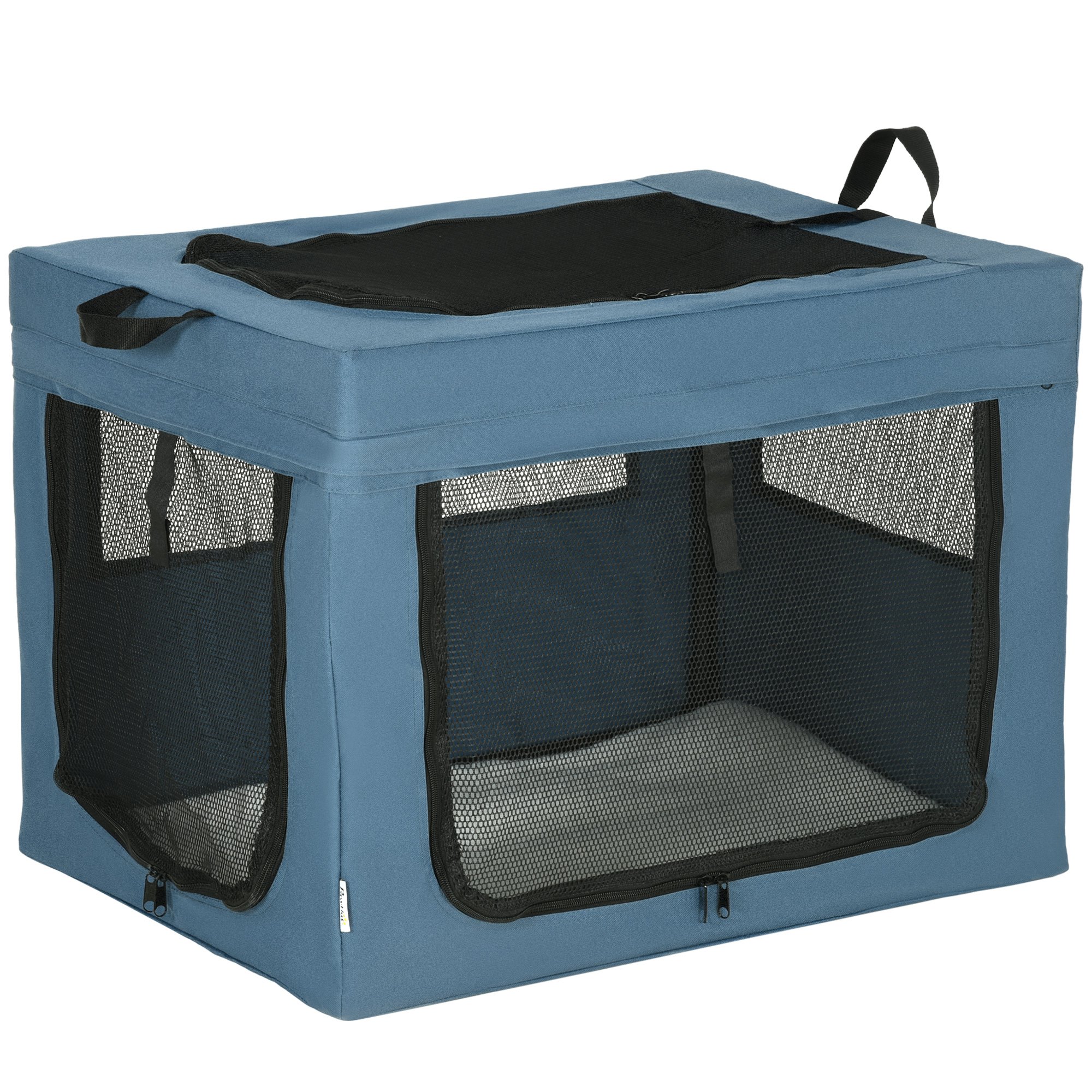 Mochila transportadora PawHut para cães e gatos, com 3 compartimentos e almofada macia, 48,5 x 34 x 34 cm, azul.