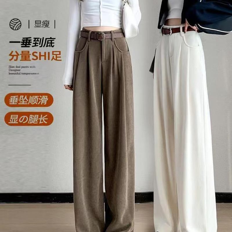 Everose - Hoge taille effen corduroy wijde broek