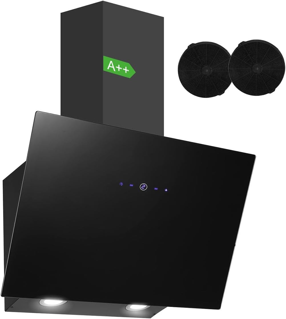 SNDOAS Dunstabzugshaube 60cm, 550 m³/h Starker Saugleistung Dunstabzugshaube Abluft/Umluft, inkl. Aktivkohlefilter, Energieeffizienz A++, Verzögerungs-Ausschaltfunktion, Schwarz
