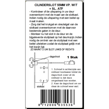 ATZ Insteekslot cilinderslot met witte voorplaat Doorn 50mm PC 55mm