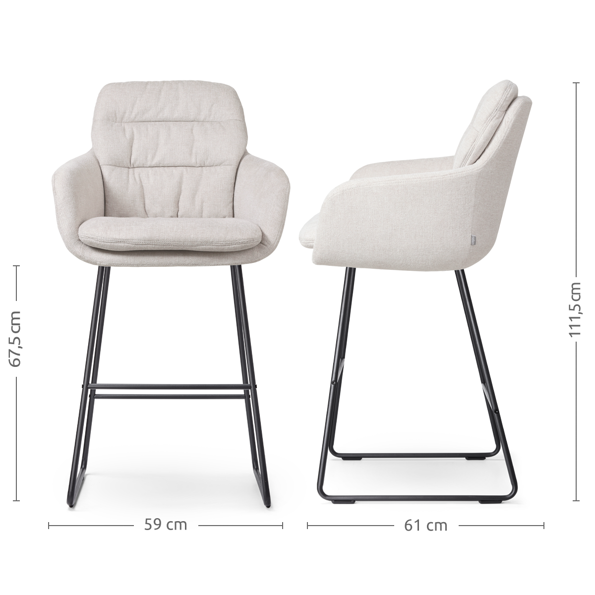 Barkruk Nino-Mia beige - zwart onderstel - 65 cm