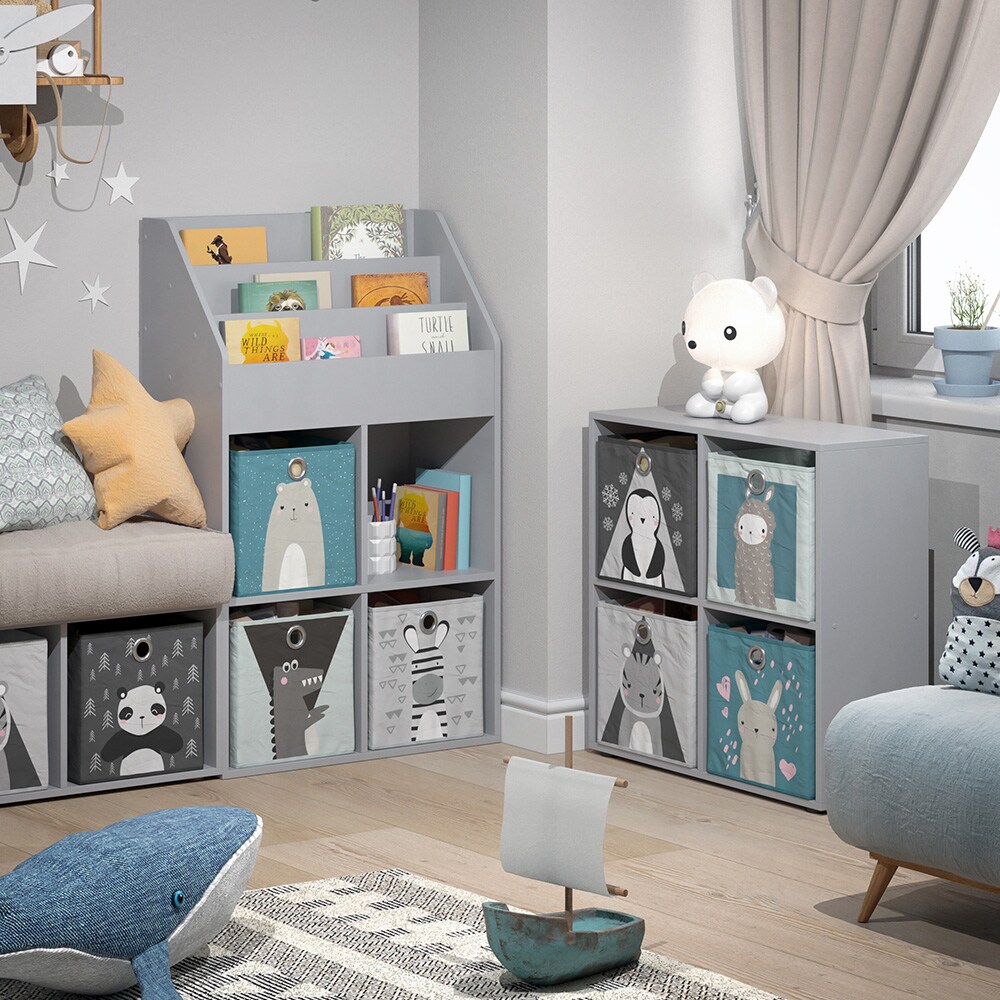 Vicco Kinderregal Bücherregal Wandregal Luigi Hellgrau 72x114 cm modern Kinderzimmer Regal Spielzeugregal Dekoregal Standregal Aufbewahrungsregal Würfelregal Ablage Fach freistehend Faltbox