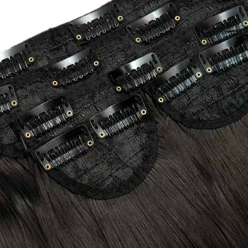 Super Thick 22 Inch 5 Piece Straight Clip In Hair Extensions Natural Black