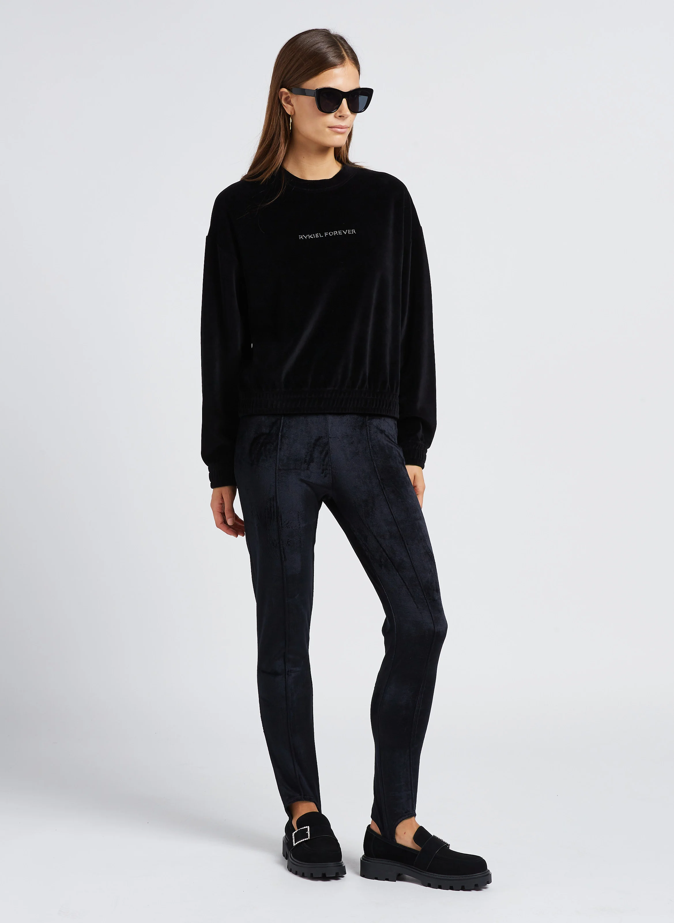 Sweat col rond en coton mélangé| Noir