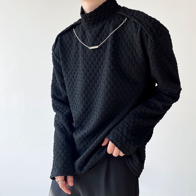 Bjorn - T-shirt met lange mouwen en mockneck, effen textuur