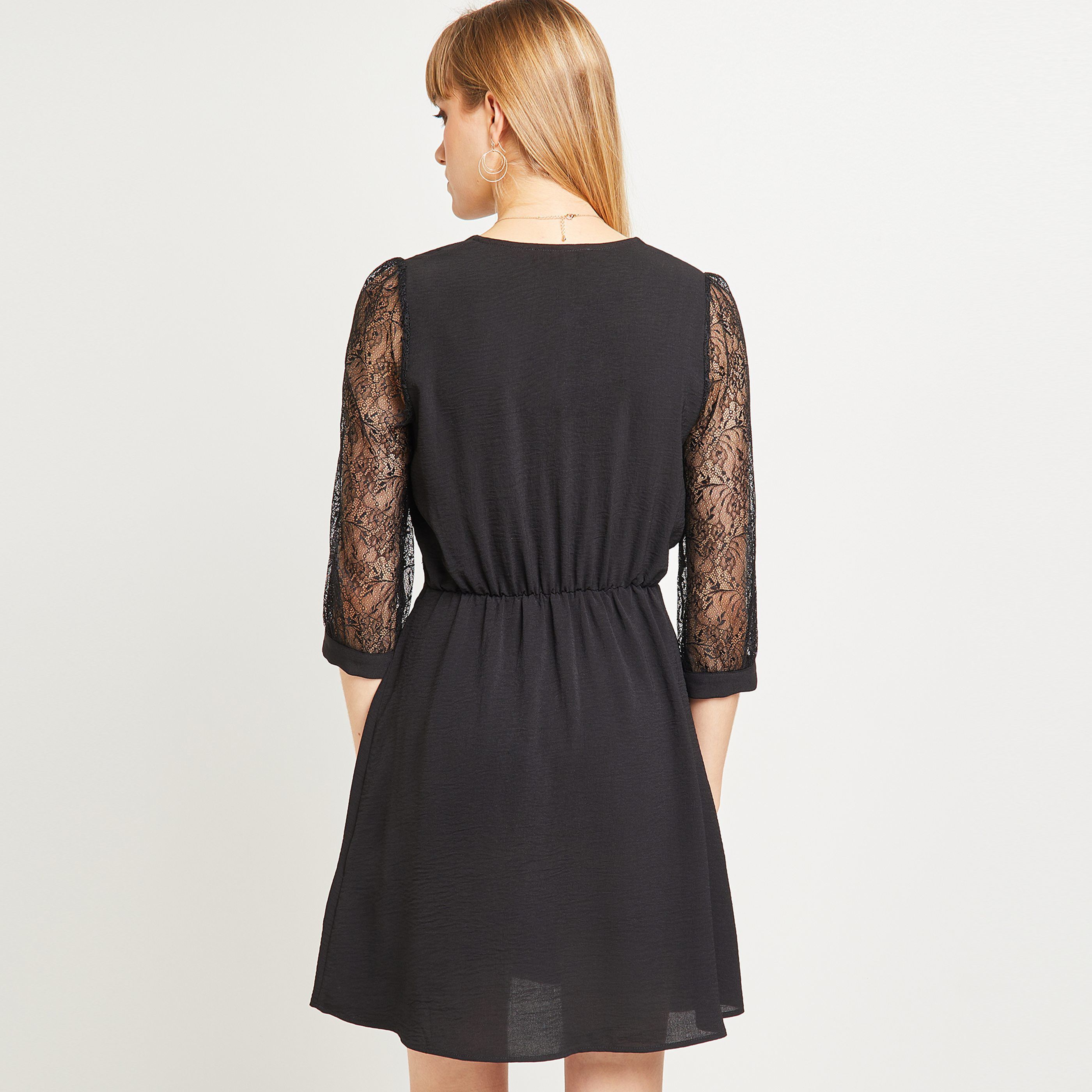 Robe manches dentelles femme - NOIR
