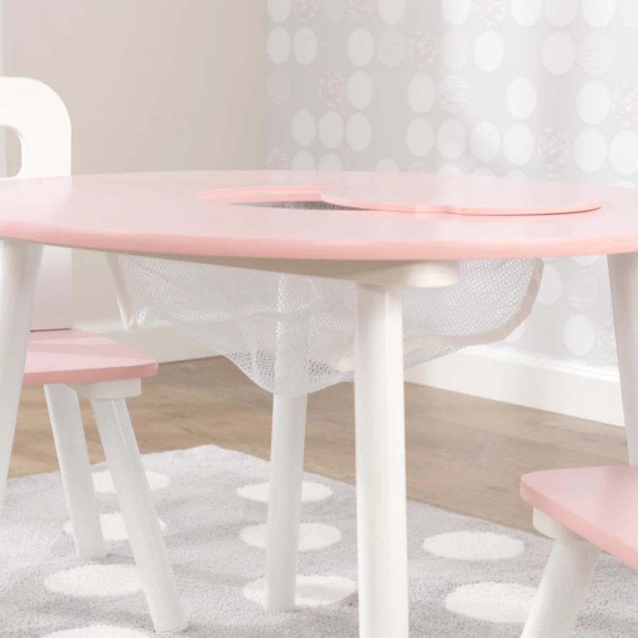 KidKraft® Runder Aufbewahrungstisch mit zwei Stühlen, weißrosa