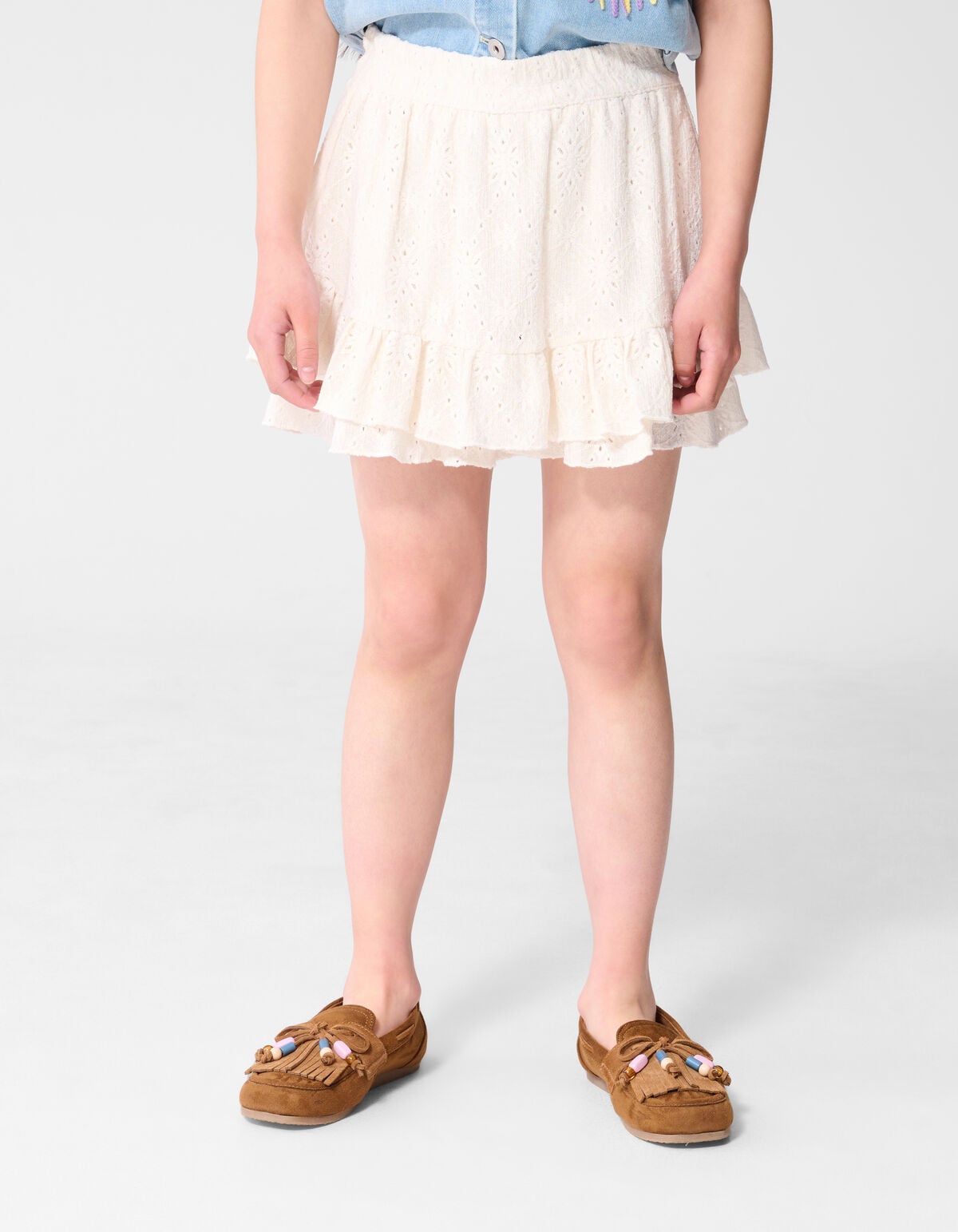 Embroidery Ruffle Skort Wit