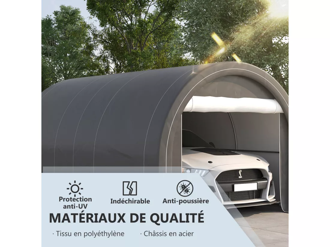 Tente garage carport dim. 5L x 3l x 2,4H m acier galvanisé robuste PE haute densité 190 g/m² imperméable anti-UV gris