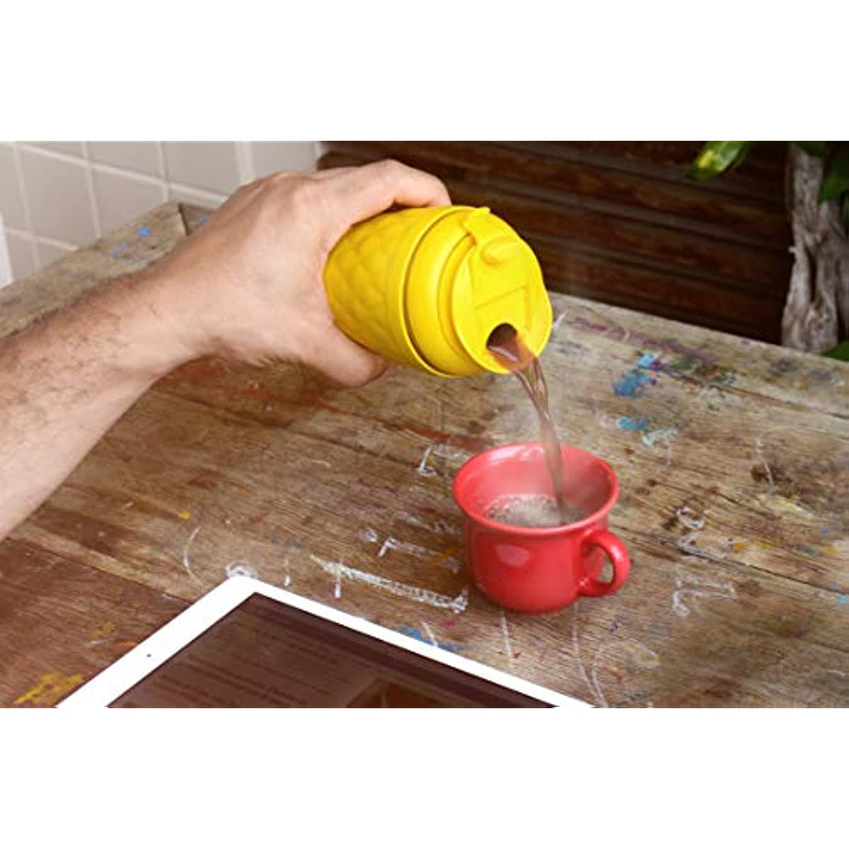 Cafeteira Port&aacute;til Pressca 350 ml, com isolamento t&eacute;rmico. Filtro reutiliz&aacute;vel de inox. Infusora de ch&aacute; manual. Livre de BPA. 22 cm de altura.