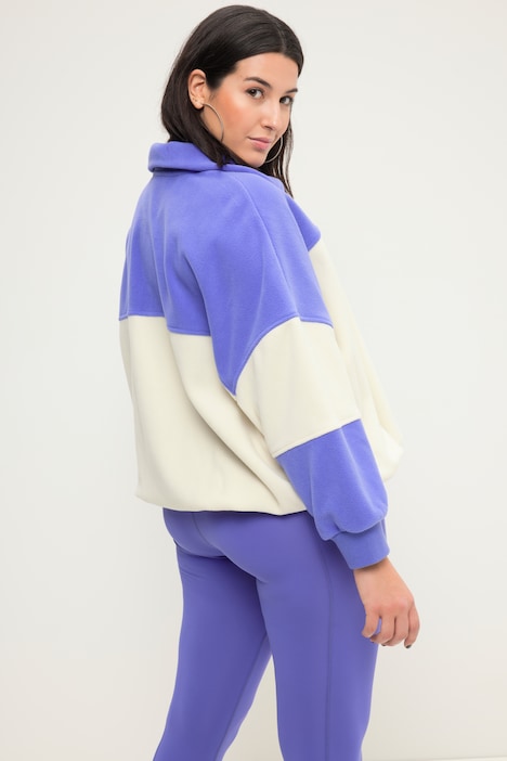 Fleece-Sweater, Boxy Shape, Colorblocking, Stehkragen mit Zipper