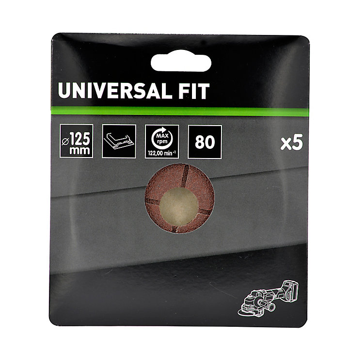 Disque abrasif Universal support meuleuse, ø125 mm - 5 pièces, Grain 80