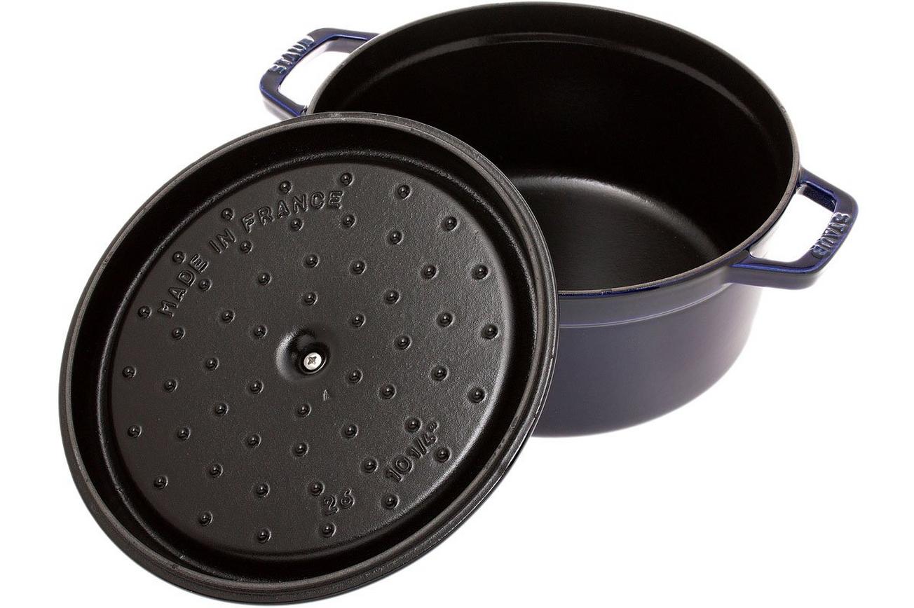 Staub braadpan - cocotte 26cm, 5,2L, blauw met stoominzet