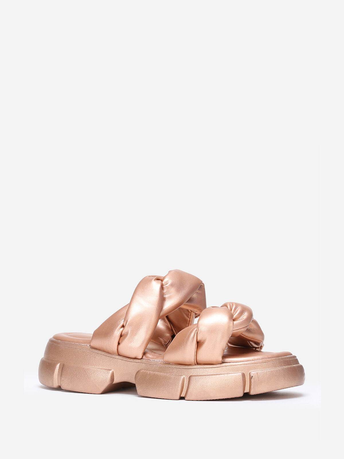 Mules crantées à brides matelassées- Doré rose
