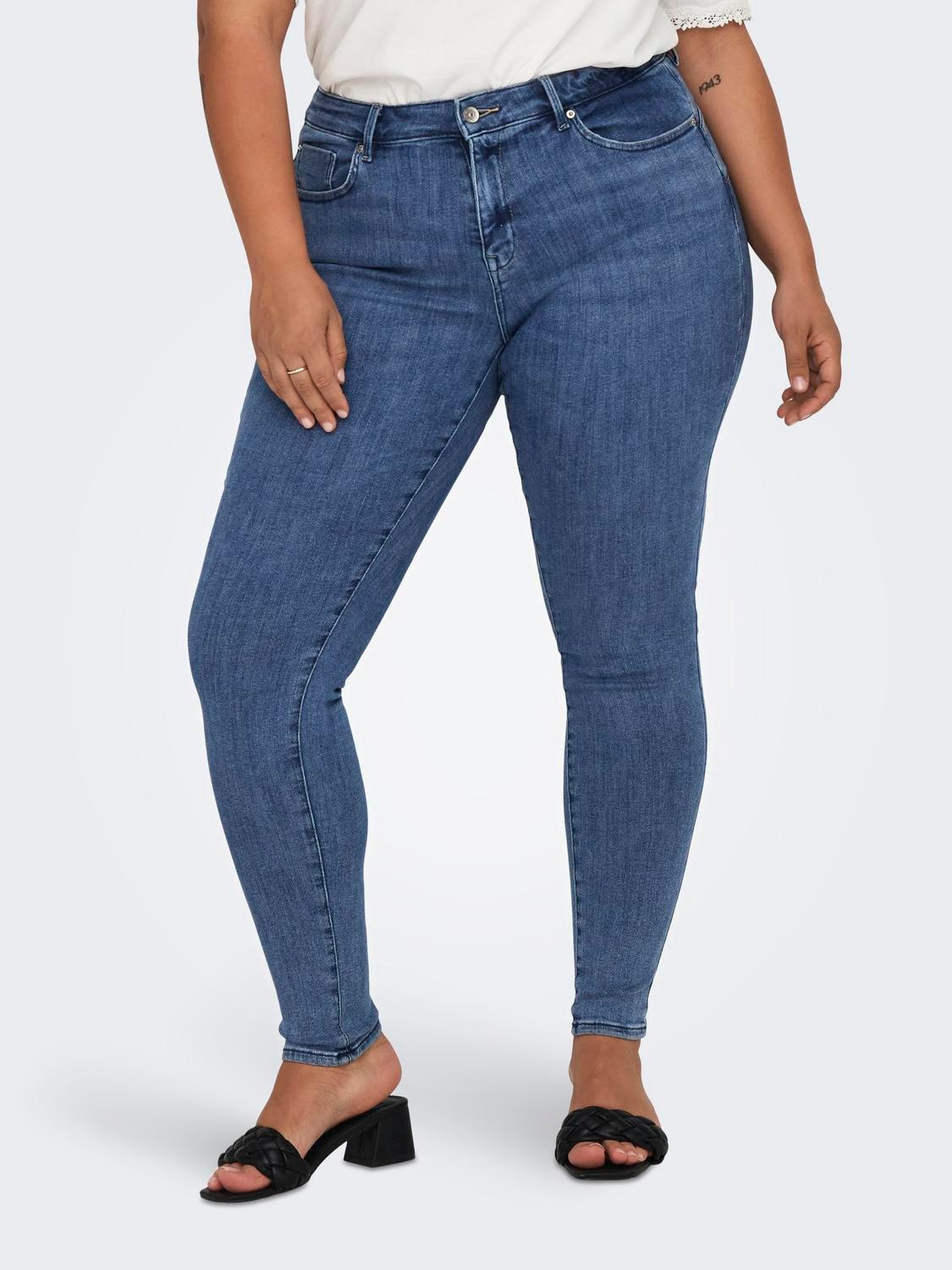CARPOWER Mittlere Taille Skinny Fit Jeans Dark Medium Blue Denim