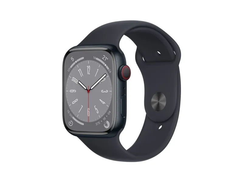 Apple Watch Series 8 (GPS   Cellular) - 45 mm - midnatsaluminium - smart ur med sportsbånd - fluoroelastomer - midnat - båndstørrelse: Almindelig - 32 GB - Wi-Fi, LTE, Bluetooth, UWB - 4G - 38.8 g