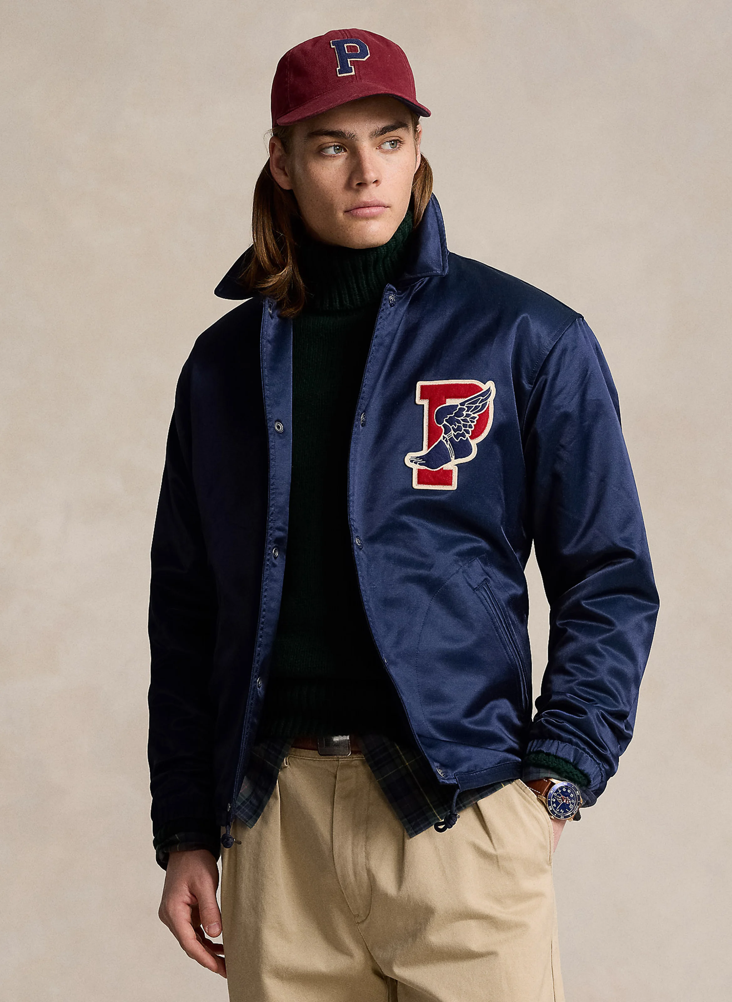 Veste droite satinée en coton mélangé | Bleu