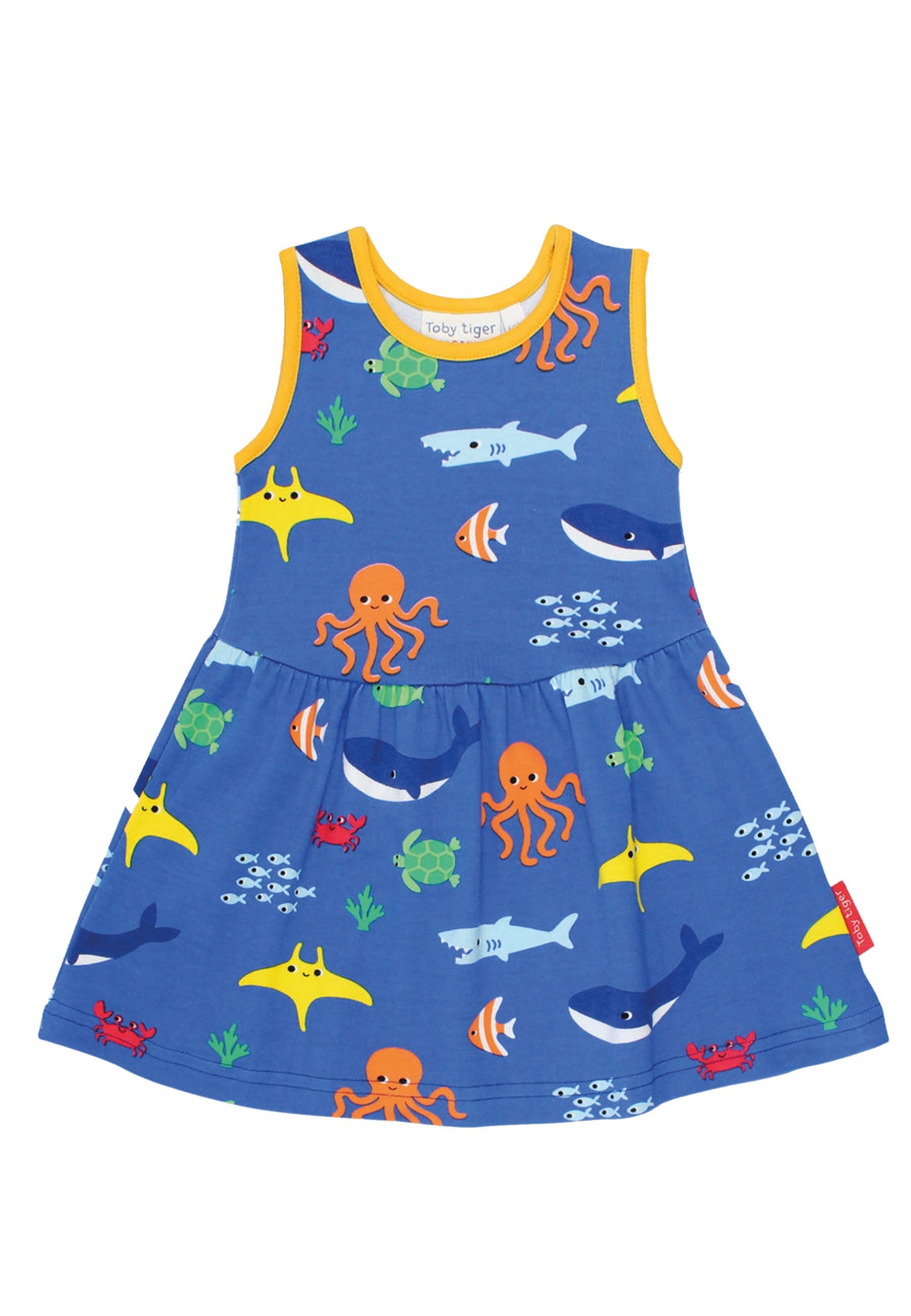 Toby Tiger Kleid, Meerestiere Print, Baunwolle