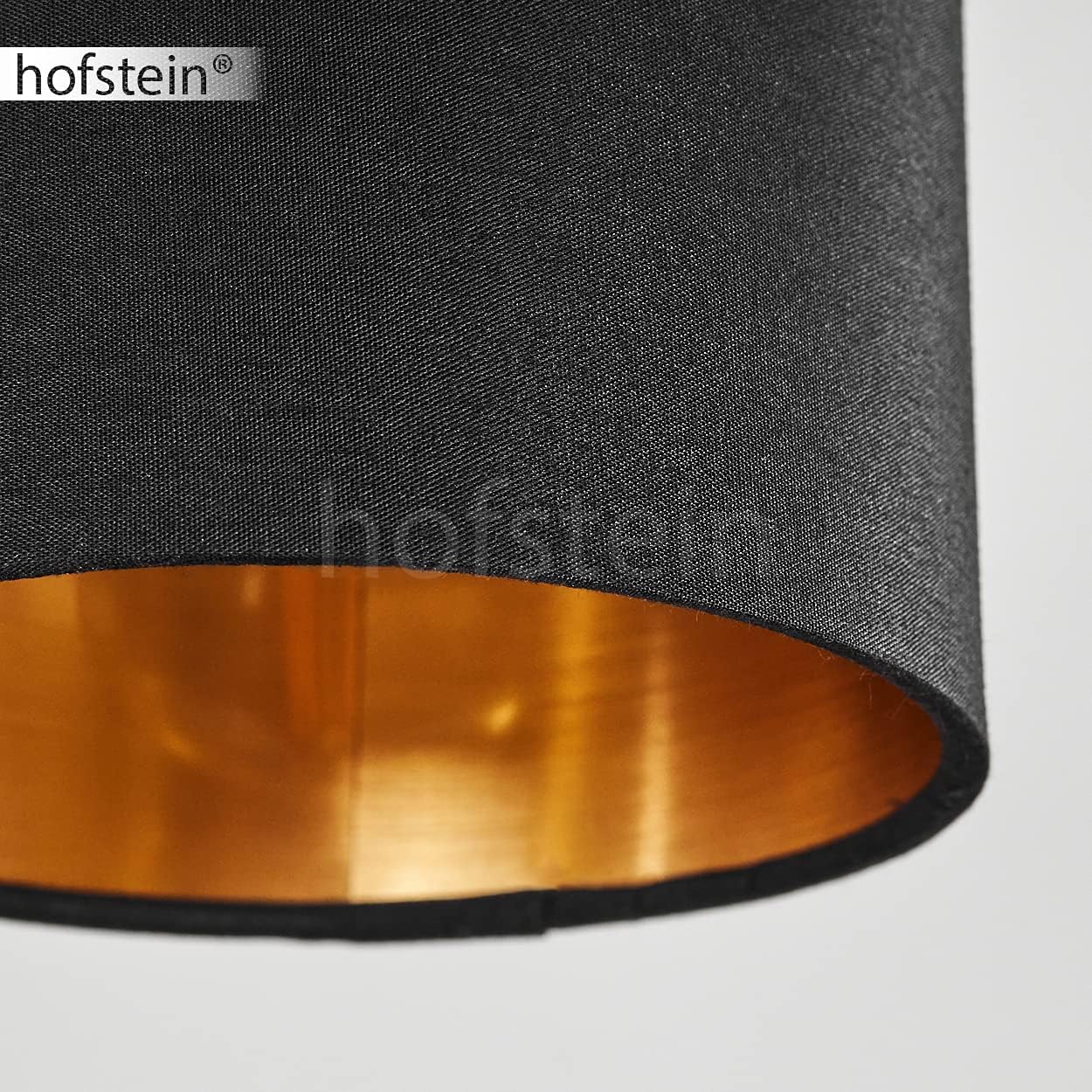HOFSTEIN Pendelleuchte Malimea, 4-flammige Hängelampe aus Metall/Holz/Stoff in Schwarz/Natur/Kupferfarben, Hängeleuchte m. Holzbalken und Stoff-Schirmen, Höhe max. 135 cm, 4 x E14