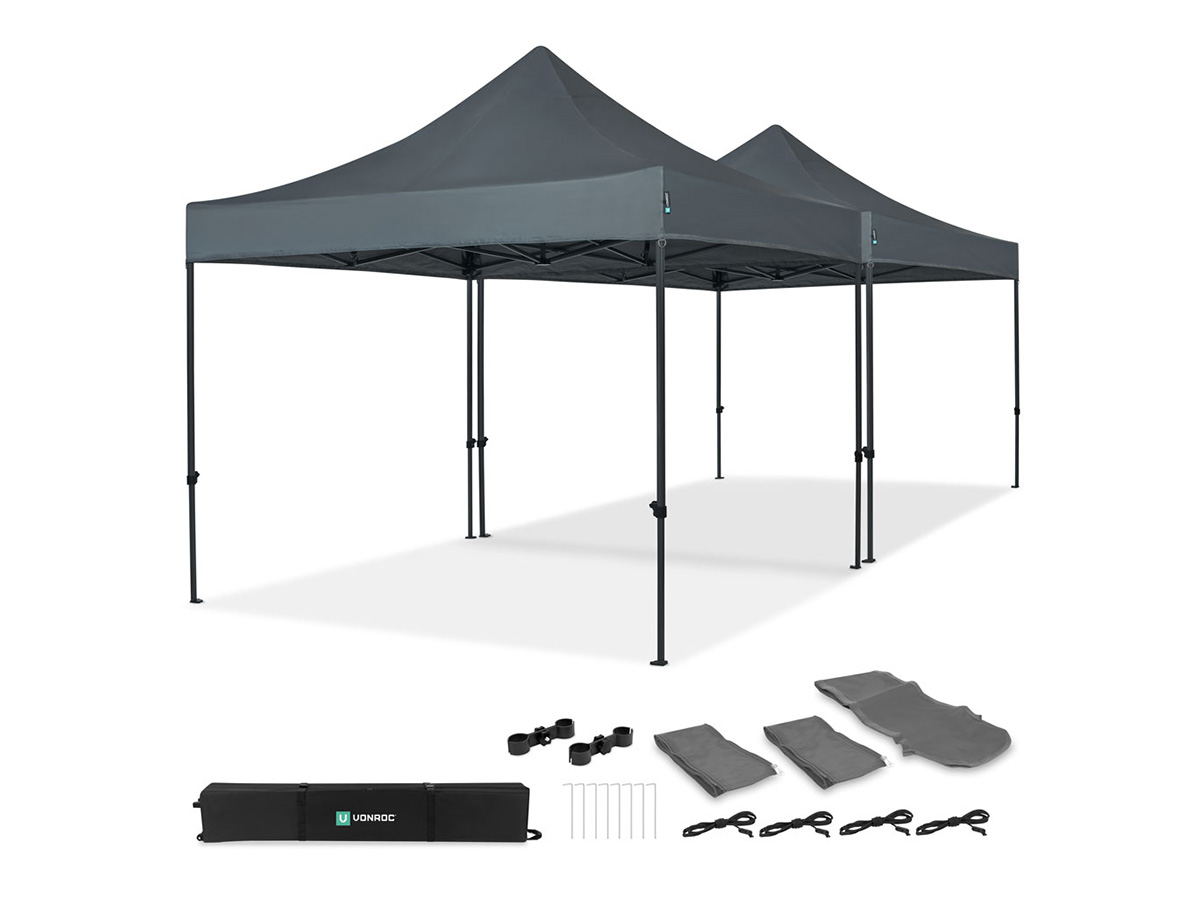 VONROC Premium 6x3 easy-Up partytent met koppelset - Grey