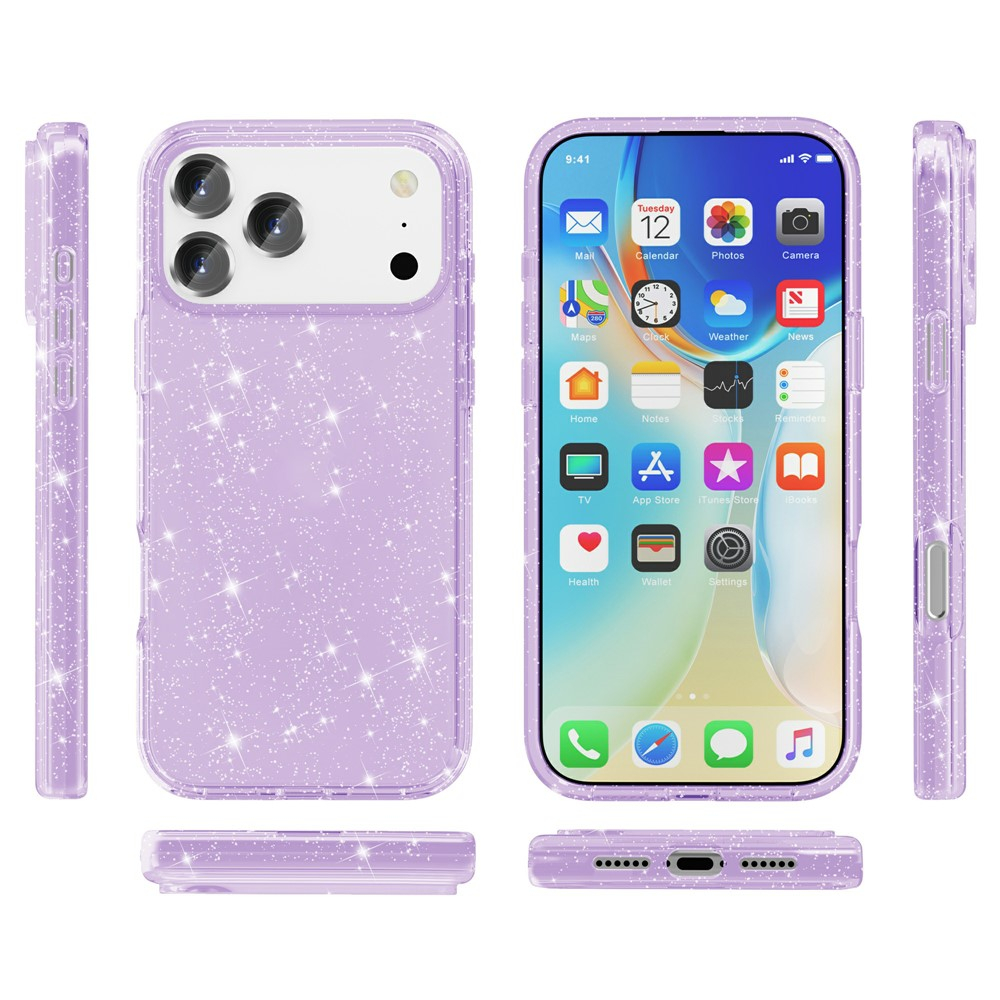 iPhone 17 Pro Max Hybrid Hardcase Schutzhülle im Glitzer Design - Lila / Transparent