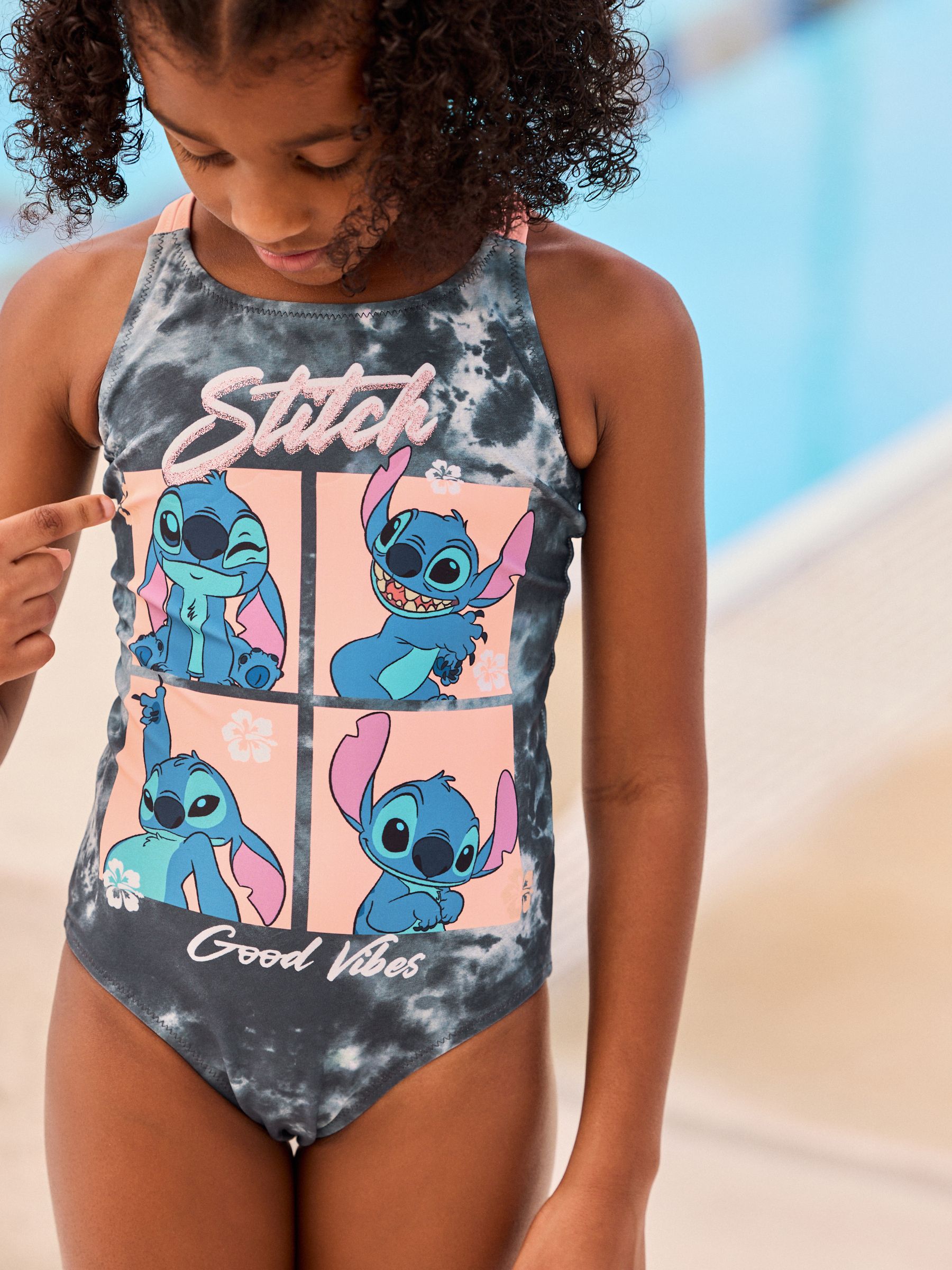 Grijs tie-dye - Lilo & Stitch zwempak (3-16jr)