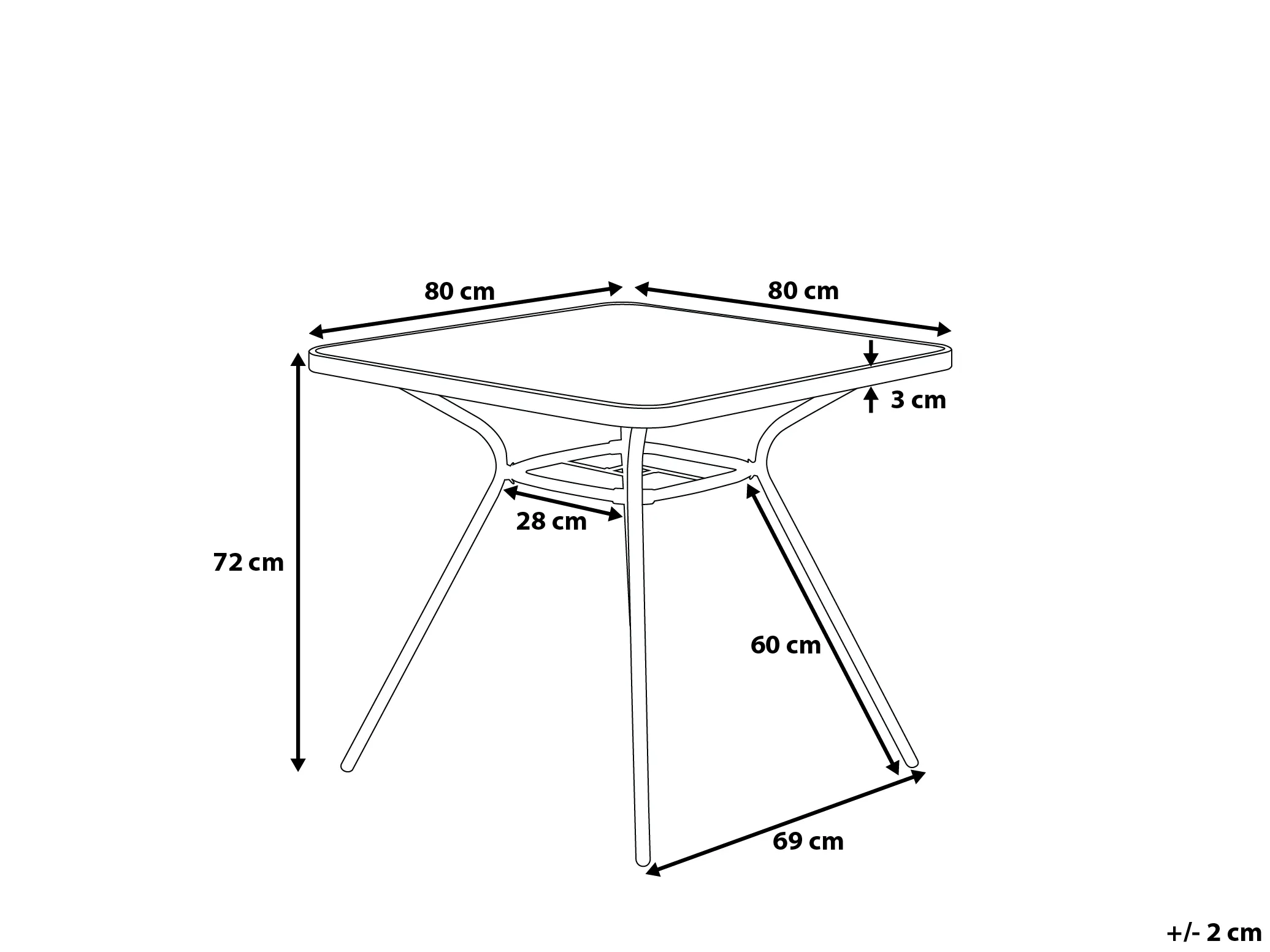 Bistrotafel LIVO 80 cm 80 cm Glas Zwart