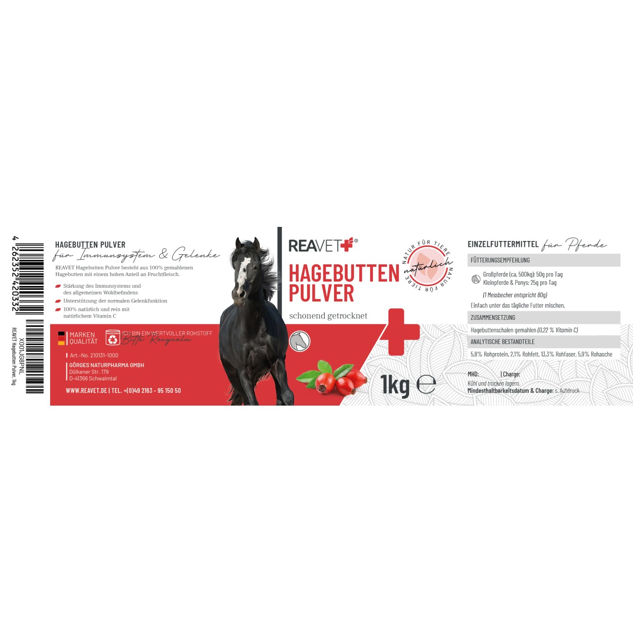REAVET Hagebuttenpulver für Pferde 1kg