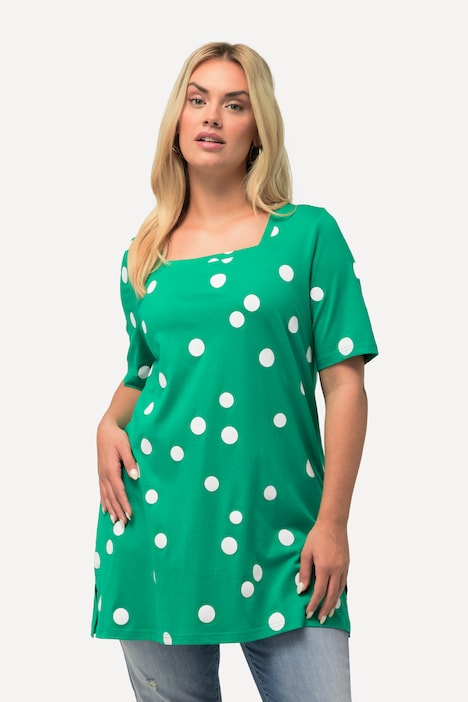 Longshirt, Punkte, A-Linie, Carree-Ausschnitt, Halbarm