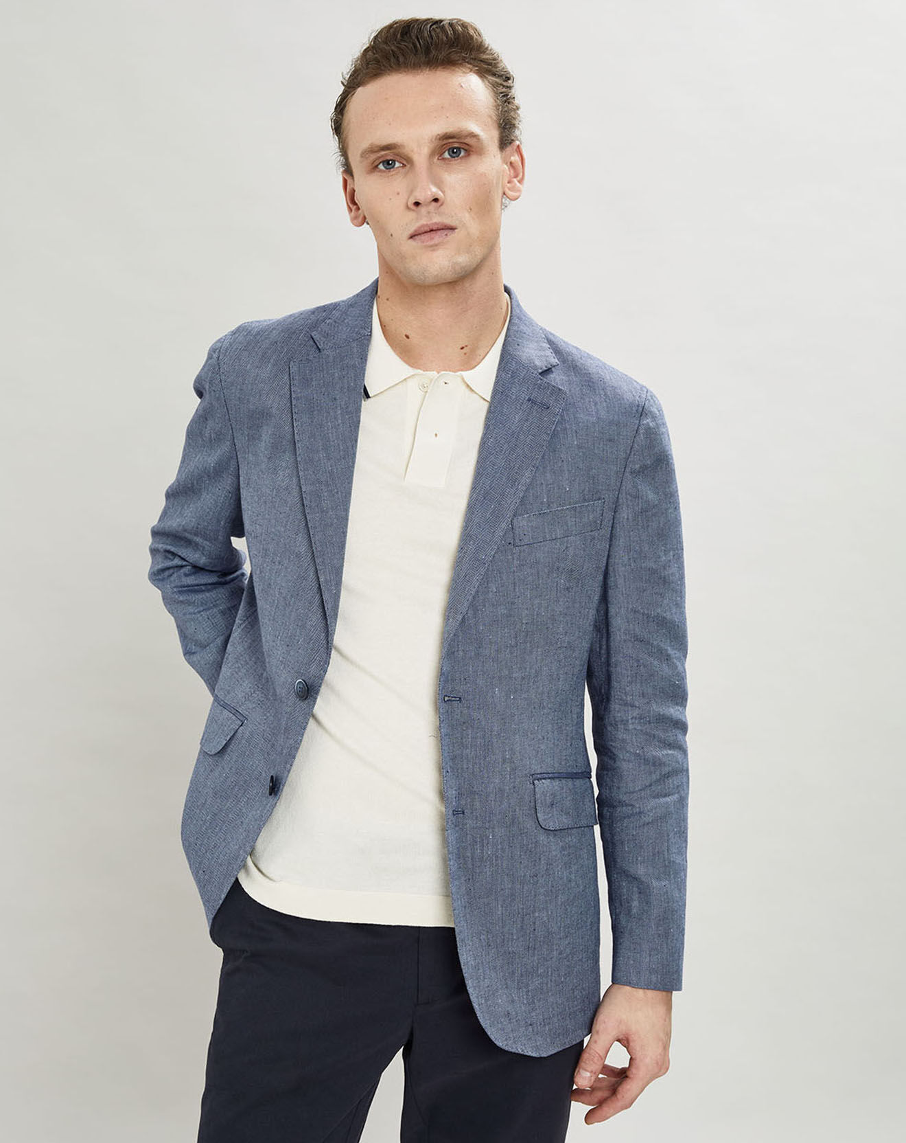 Hackett London Veste en Lin mélangé Armur imprimé chevon  bleue
