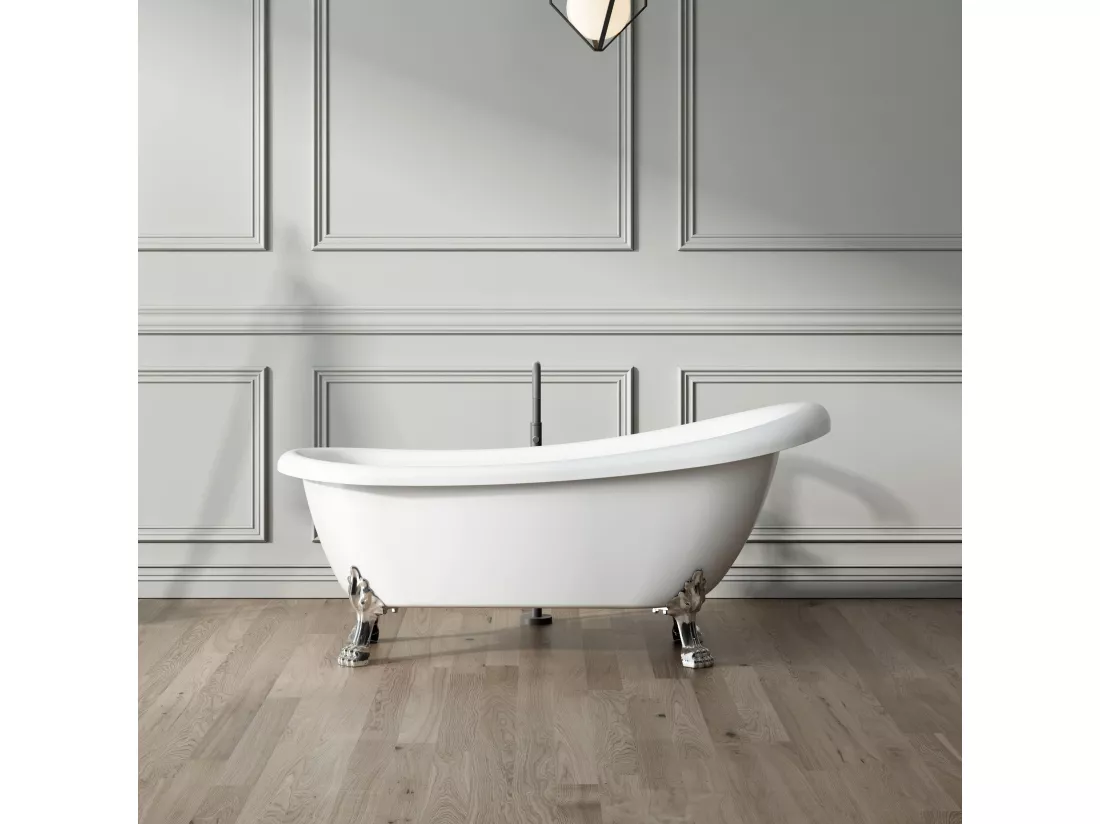 Baignoire ancienne rétro sur pieds RICHMOND Blanche 155 cm Pieds de Lion Bronze jaune vieilli