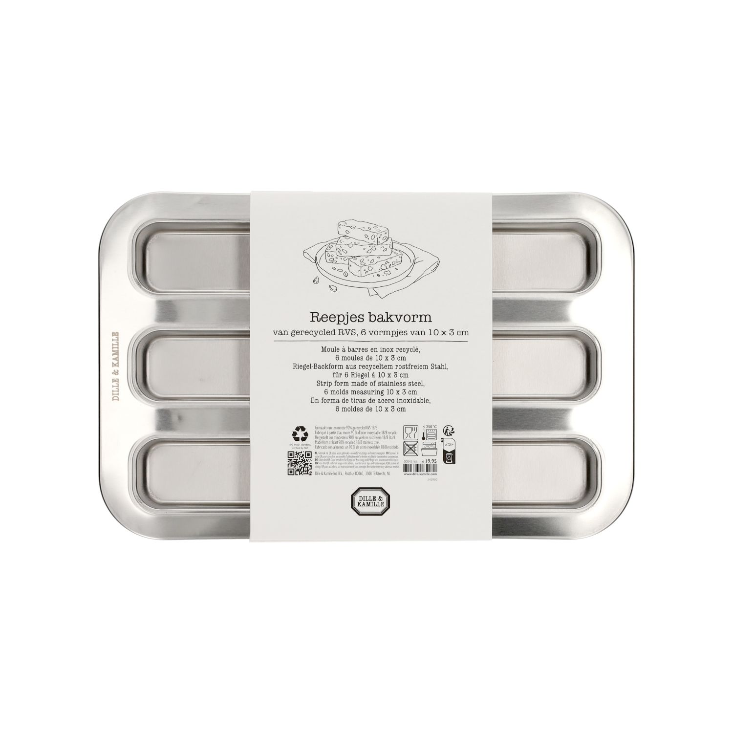 Bakvorm reepjes, gerecycled rvs, PFAS-vrij, 6 stuks