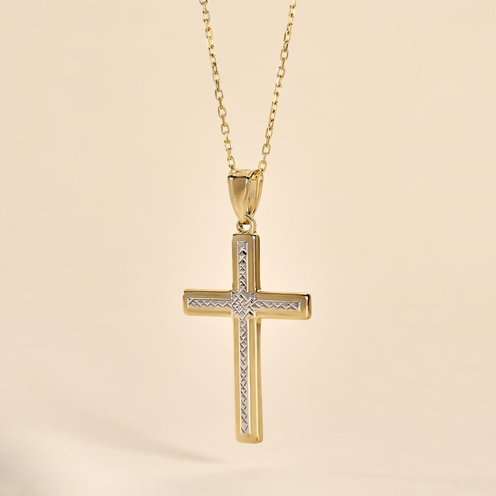 Pendentif Benny Croix Ciselee Or Bicolore