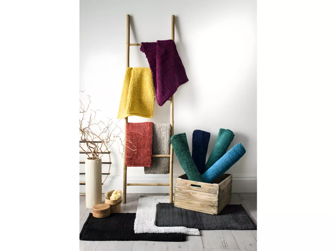 Tapis de bain en polycoton uni jaune 50x80cm