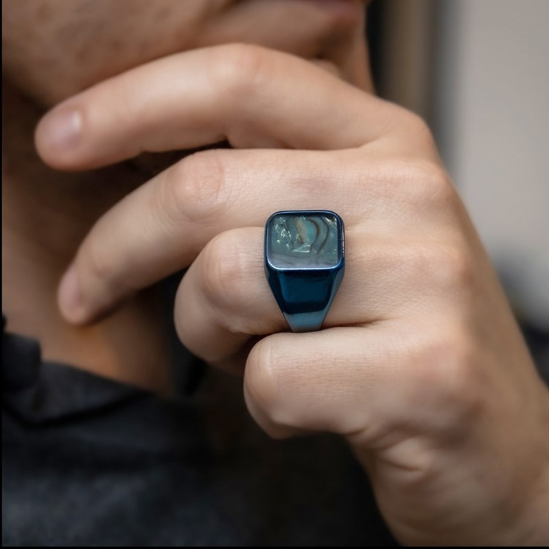 Chevalière Homme Acier Bleu MARBRA