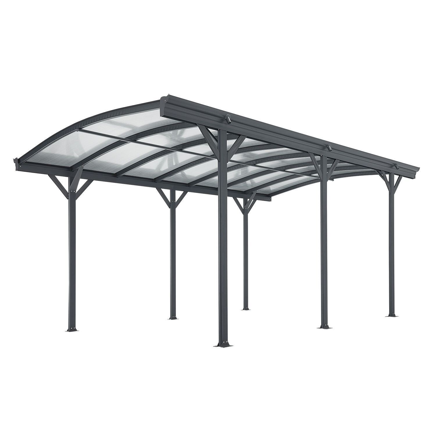Juskys Carport mit Bogendach 5x3 m – freistehende Überdachung aus Aluminium mit Doppelstegplatten