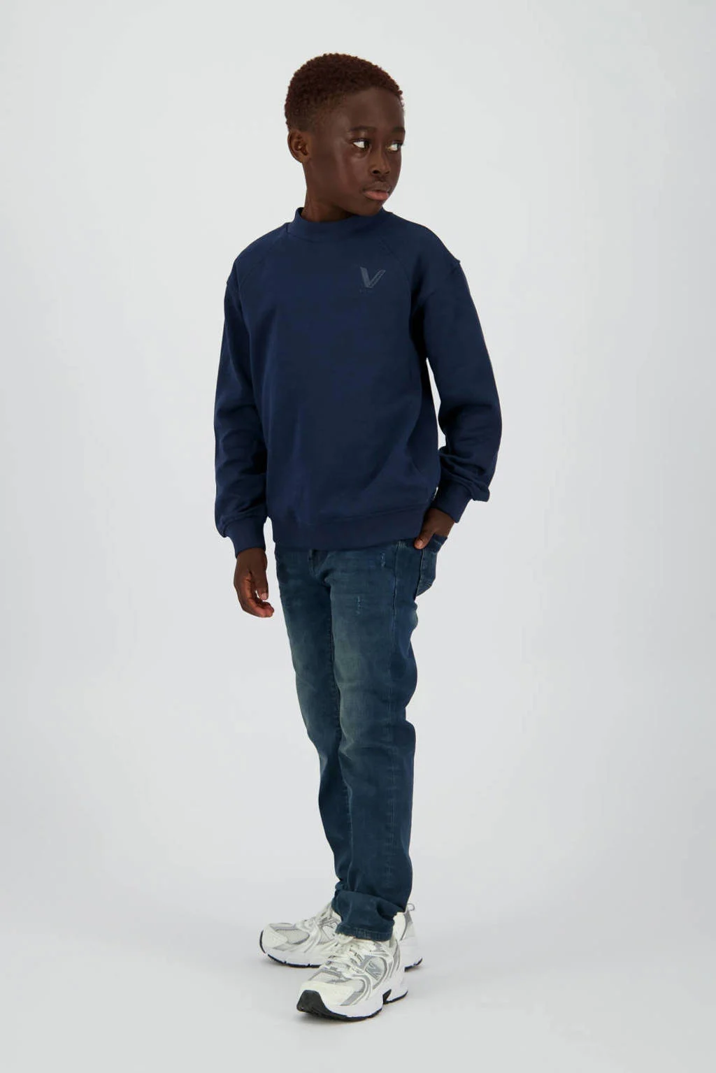 Vingino sweater donkerblauw rib gebreid