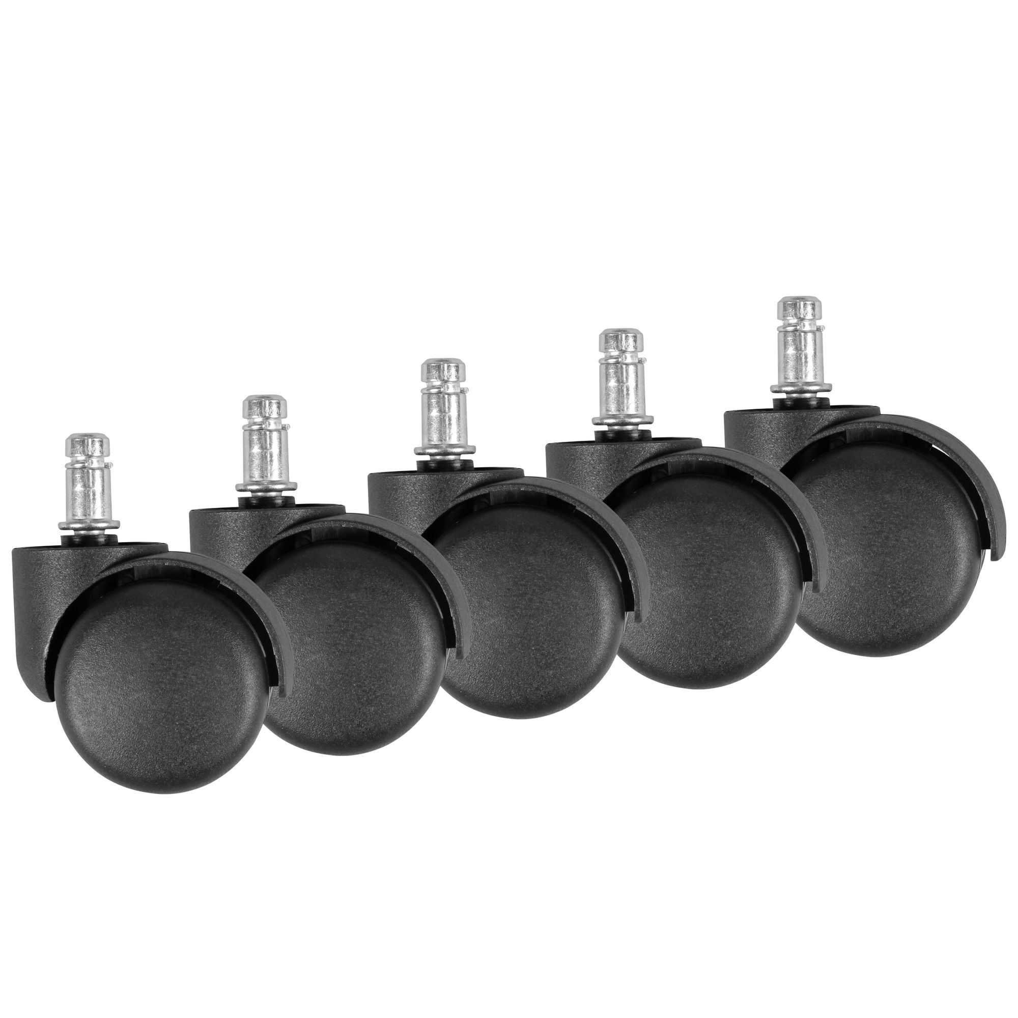 KADIMA DESIGN Gebremste Bürostuhlrollen für Teppichböden: 5er Set, 50 mm Durchmesser, Kunststoff, geeignet für Teppich/Filz.