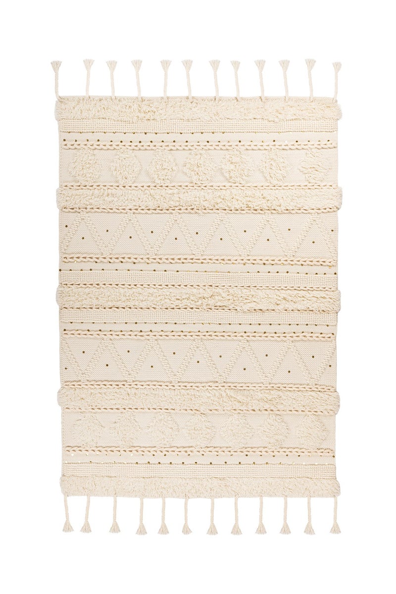 Whisperia kortpolig vloerkleed, veelkleurig, 18 mm, Nieuw-Zeelandse wol/katoen, boho-stijl, handgeweven, 200 x 290 cm