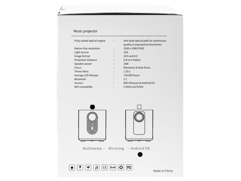 FTM Projektor Pro Kleiner, portabler Beamer, Full-HD