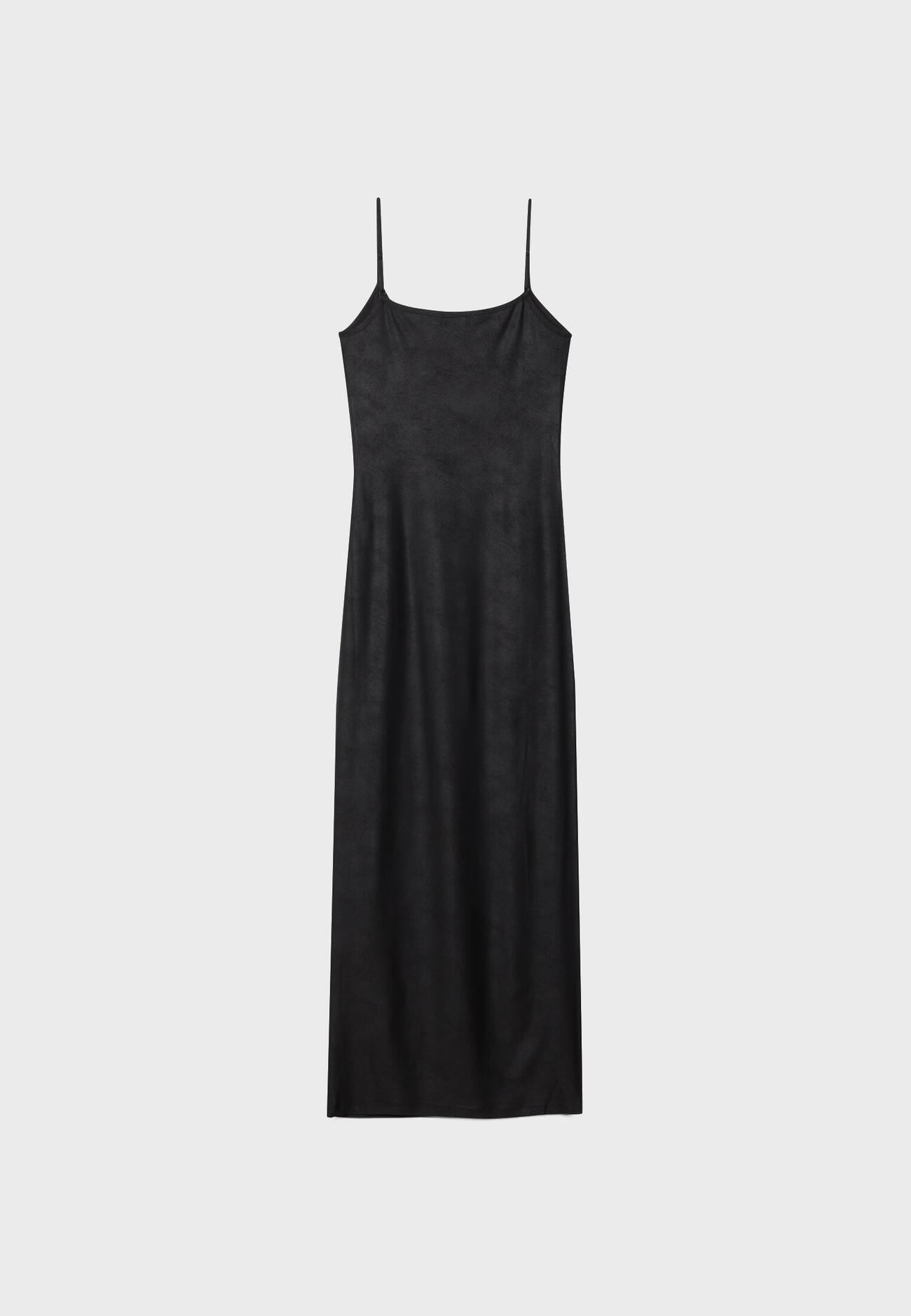 Vestido longo de alças finas com revestimento.