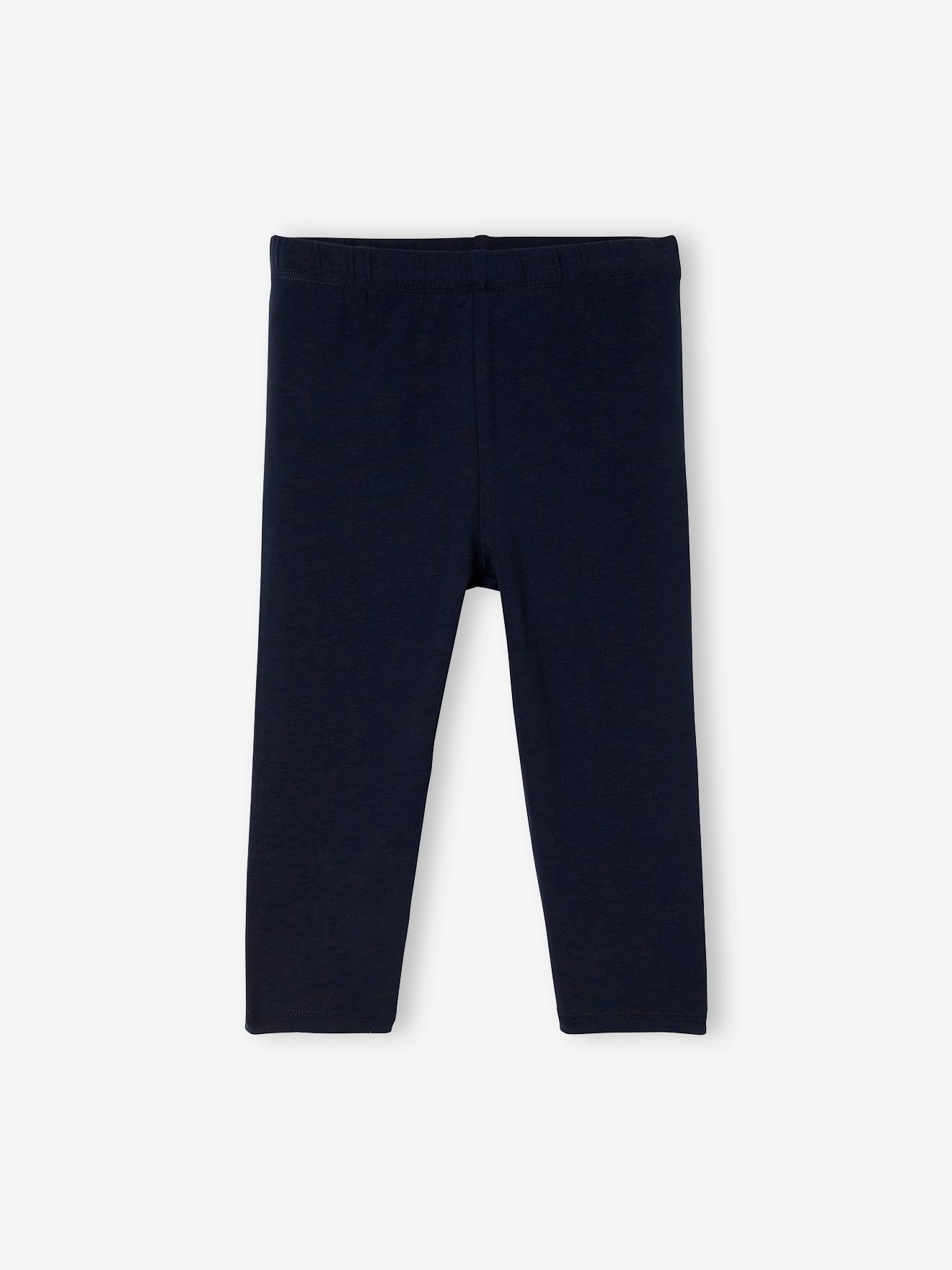 Conjunto de 2 leggings infantis, comprimento até a metade da panturrilha, cor azul claro lisa.