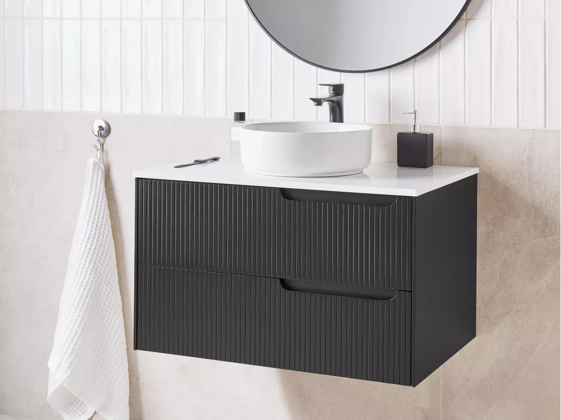 Meuble lavabo mural QUINTELA 80 cm 52 cm 48 cm Noir
