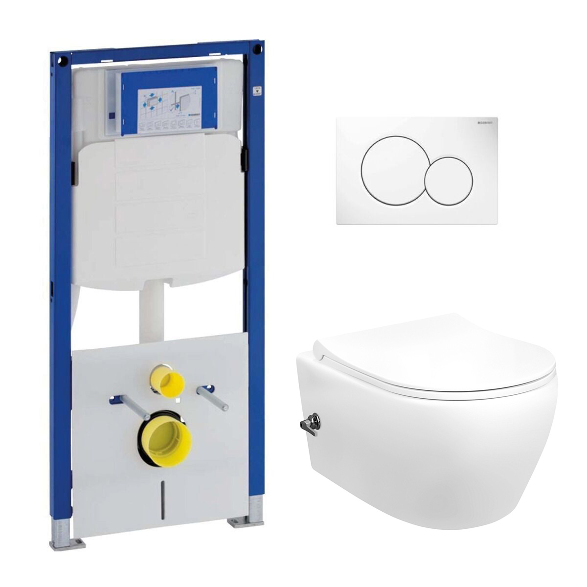 Geberit UP320 toiletset met Sanigoods Acora compact randloos toilet met koud water sproeier
