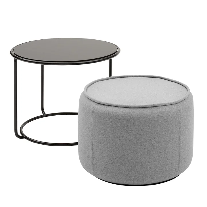 Softline - Tom Pouf und Beistelltisch, Ø 58 x H 47 cm, schwarz / Vision hellgau (445)