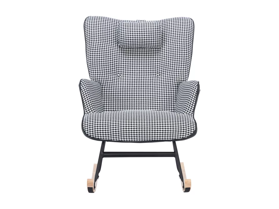 Fauteuil à bascule avec poche latérale, appui-tête et repose-pieds - 85 x 65 x 96 cm - Motif chippendale - Noir + blanc